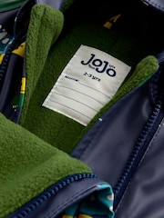 JoJo Maman Bébé Navy Dinosaur Waterproof Fleece Lined All-In-One Puddlesuit - Image 4 of 5