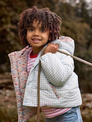 JoJo Maman Bébé Light Blue Gingham Reversible Puffer Coat - Image 1 of 9