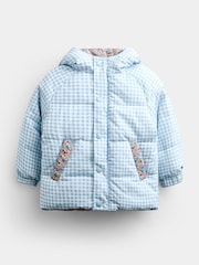 JoJo Maman Bébé Light Blue Gingham Reversible Puffer Coat - Image 2 of 9