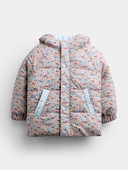 JoJo Maman Bébé Light Blue Gingham Reversible Puffer Coat - Image 3 of 9