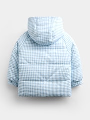 JoJo Maman Bébé Light Blue Gingham Reversible Puffer Coat - Image 4 of 9