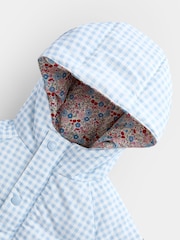 JoJo Maman Bébé Light Blue Gingham Reversible Puffer Coat - Image 6 of 9