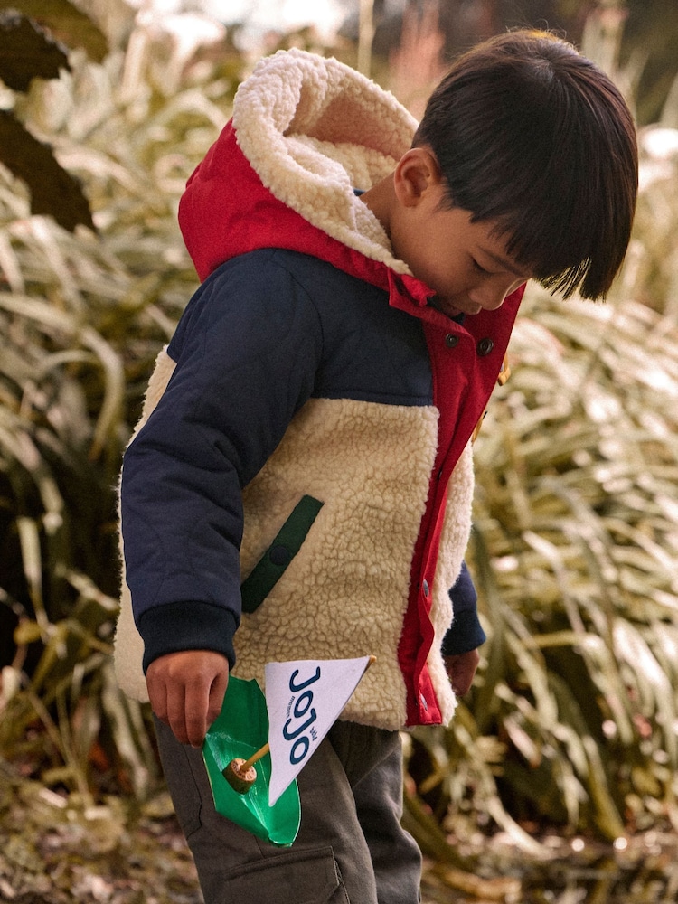 JoJo Maman Bébé Navy Blue Quilted Colourblock Jacket - Image 1 of 5 JoJo Maman Bébé Navy Blue Quilted Colourblock Jacket - Image 1 of 5
