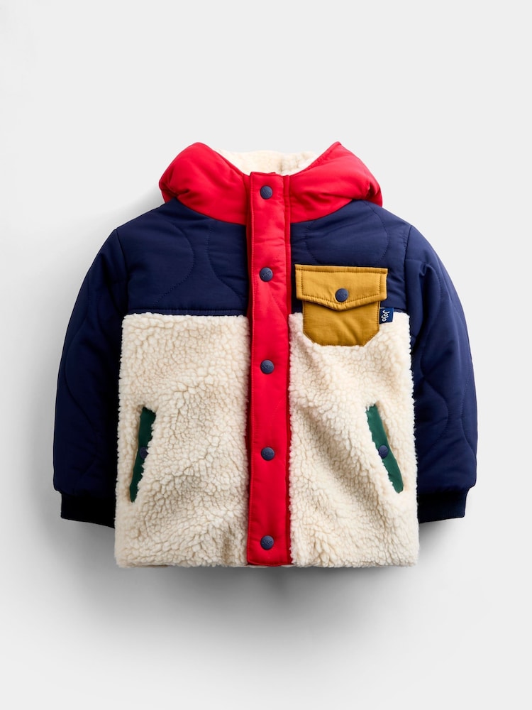 JoJo Maman Bébé Navy Blue Quilted Colourblock Jacket - Image 2 of 5 JoJo Maman Bébé Navy Blue Quilted Colourblock Jacket - Image 2 of 5