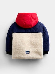 JoJo Maman Bébé Navy Blue Quilted Colourblock Jacket - Image 3 of 5