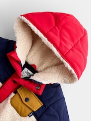 JoJo Maman Bébé Navy Blue Quilted Colourblock Jacket - Image 4 of 5