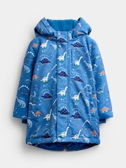 JoJo Maman Bébé Denim Blue Dinosaur Dino Print Cosy Lined Parka - Image 1 of 5