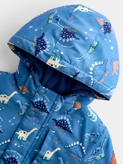 JoJo Maman Bébé Denim Blue Dinosaur Dino Print Cosy Lined Parka - Image 3 of 5