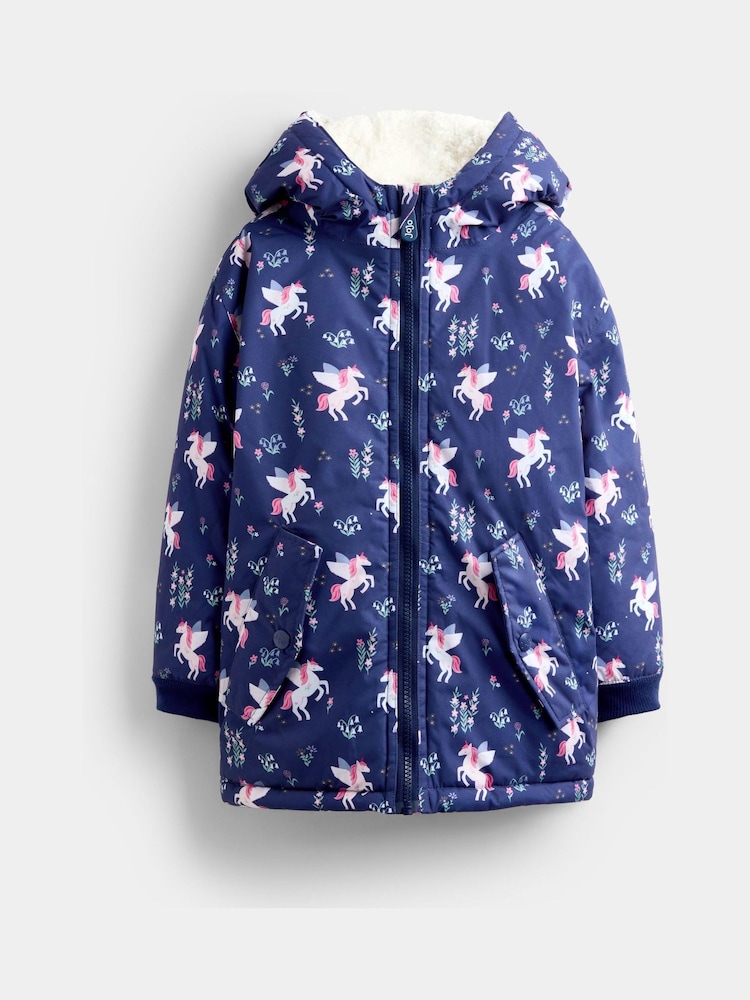 JoJo Maman Bébé Navy Unicorn Reversible Jacket - Image 1 of 8 JoJo Maman Bébé Navy Unicorn Reversible Jacket - Image 1 of 8