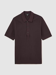 Reiss Dark Bordeaux Warren Cotton-Blend Basket-Stitch Polo Shirt - Image 2 of 6