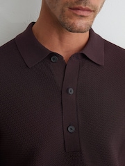 Reiss Dark Bordeaux Warren Cotton-Blend Basket-Stitch Polo Shirt - Image 3 of 6