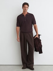 Reiss Dark Bordeaux Warren Cotton-Blend Basket-Stitch Polo Shirt - Image 4 of 6