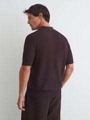 Reiss Dark Bordeaux Warren Cotton-Blend Basket-Stitch Polo Shirt - Image 5 of 6