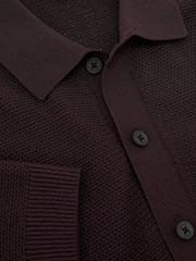 Reiss Dark Bordeaux Warren Cotton-Blend Basket-Stitch Polo Shirt - Image 6 of 6