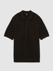 Reiss Chocolate Brown Warren Cotton-Blend Basket-Stitch Polo Shirt - Image 2 of 7