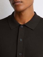 Reiss Chocolate Brown Warren Cotton-Blend Basket-Stitch Polo Shirt - Image 5 of 7