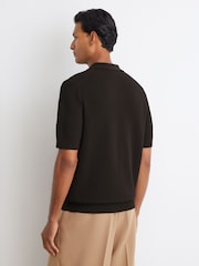 Reiss Chocolate Brown Warren Cotton-Blend Basket-Stitch Polo Shirt - Image 6 of 7