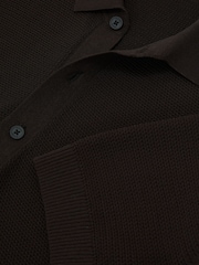 Reiss Chocolate Brown Warren Cotton-Blend Basket-Stitch Polo Shirt - Image 7 of 7