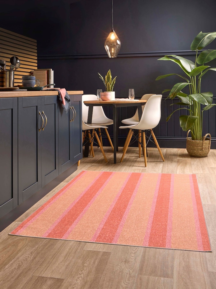 Origin Rugs Pink Washable Sorbet Stripe Rug - Image 1 of 5