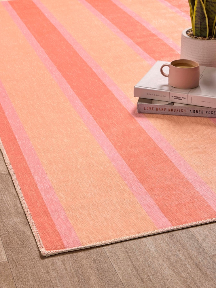 Origin Rugs Pink Washable Sorbet Stripe Rug - Image 2 of 5