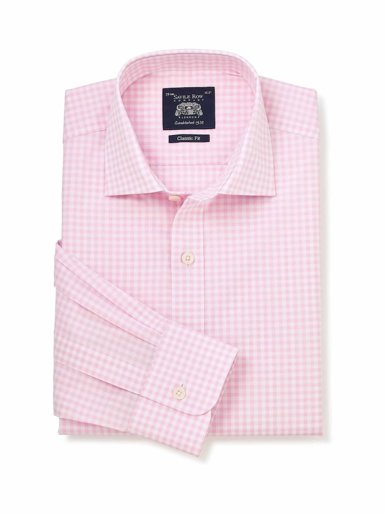 وردي - Savile Row Company Gingham Check Classic Fit Cotton Single Cuff Formal Shirt - Image 1 of 3