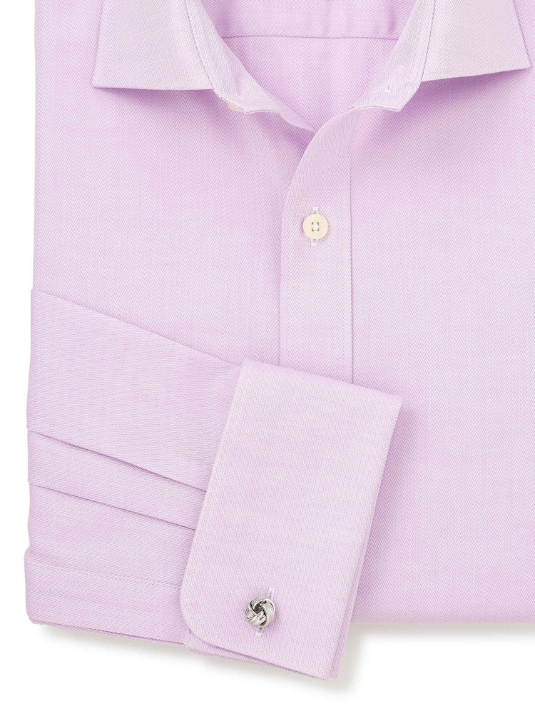 Savile Row Company 修身剪裁棉質人字紋雙袖口正裝裇衫 - 圖片 6/6