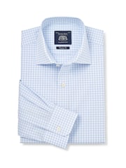 أزرق - Savile Row Company Gingham Check Classic Fit Cotton Single Cuff Formal Shirt - Image 1 of 3