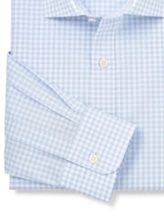 أزرق - Savile Row Company Gingham Check Classic Fit Cotton Single Cuff Formal Shirt - Image 3 of 3