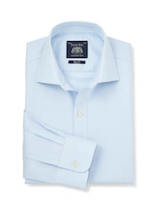 Bleu - Savile Row Company Slim Fit Cotton Herringbone Single Cuff Formal Shirt - Image 1 sur 3