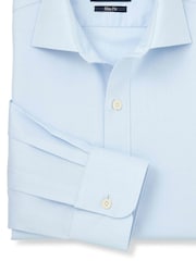 Bleu - Savile Row Company Slim Fit Cotton Herringbone Single Cuff Formal Shirt - Image 2 sur 3