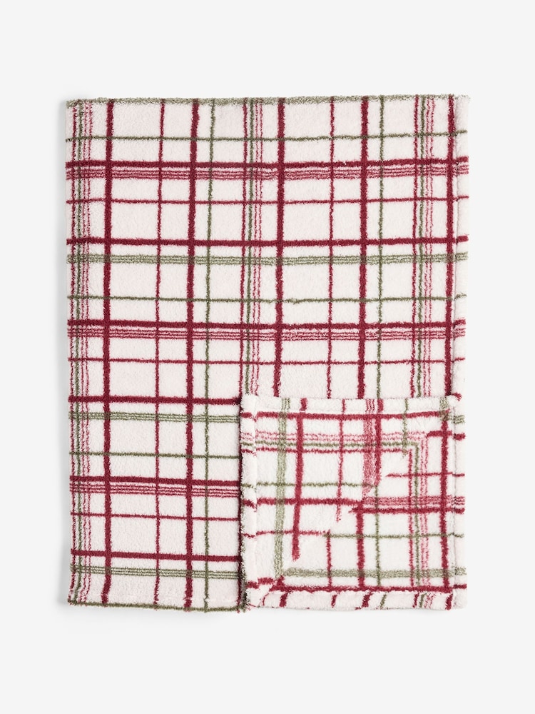 Red Cosy Check Fleece Throw - Image 2 of 3