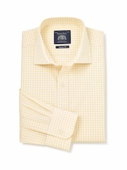 أصفر - Savile Row Company Gingham Check Classic Fit Cotton Single Cuff Formal Shirt - Image 1 of 3