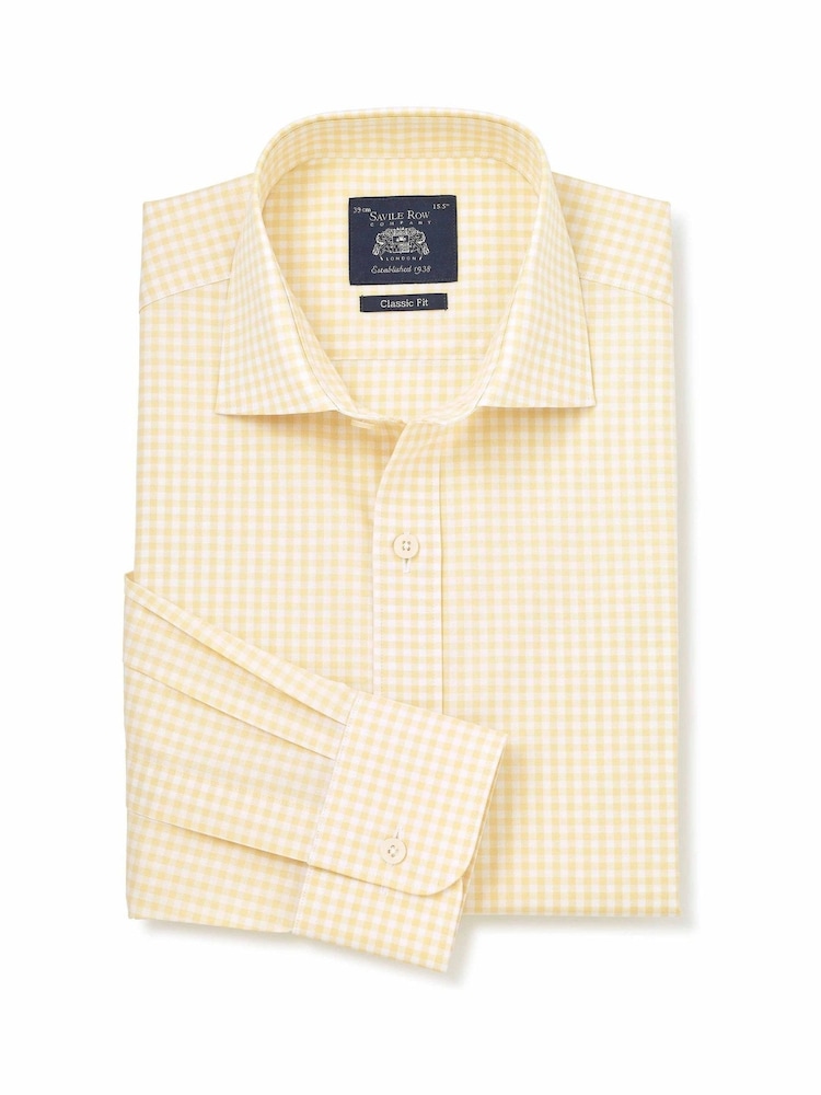 أصفر - Savile Row Company Gingham Check Classic Fit Cotton Single Cuff Formal Shirt - Image 1 of 3