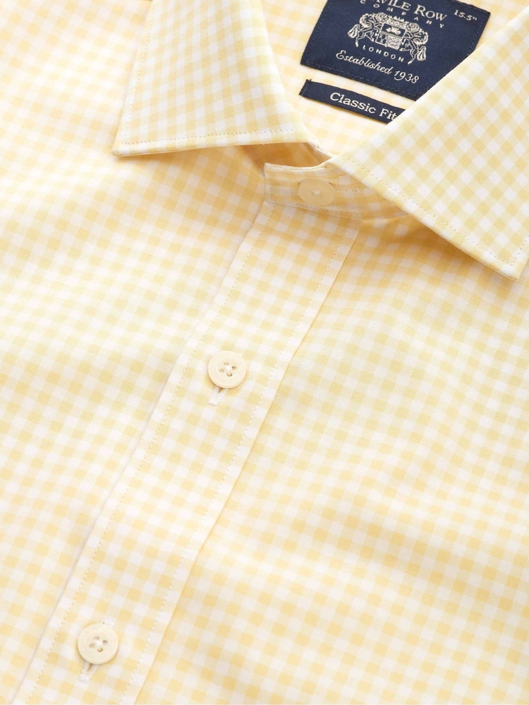 أصفر - Savile Row Company Gingham Check Classic Fit Cotton Single Cuff Formal Shirt - Image 2 of 3