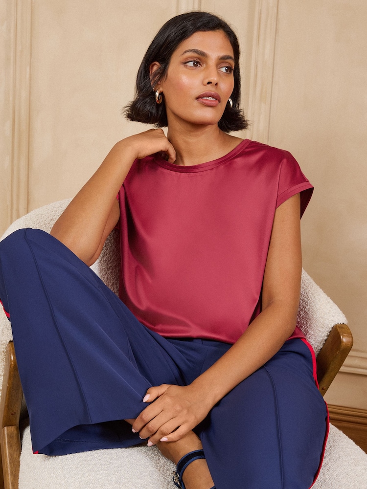 Love & Roses Burgundy Red Satin Front Jersey T-Shirt - Image 1 of 5 Love & Roses Burgundy Red Satin Front Jersey T-Shirt - Image 1 of 5