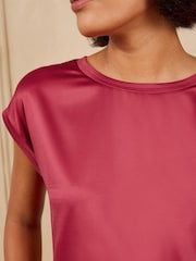 Love & Roses Burgundy Red Satin Front Jersey T-Shirt - Image 2 of 5