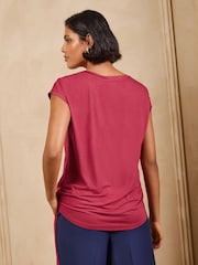 Love & Roses Burgundy Red Satin Front Jersey T-Shirt - Image 5 of 5