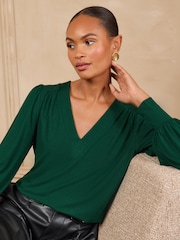 Love & Roses Forest Green V-Neck Jersey Top - Image 1 of 5