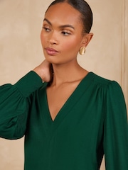 Love & Roses Forest Green V-Neck Jersey Top - Image 2 of 5