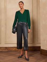 Love & Roses Forest Green V-Neck Jersey Top - Image 3 of 5