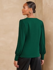 Love & Roses Forest Green V-Neck Jersey Top - Image 4 of 5
