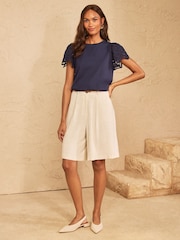 Love & Roses Navy Petite Broderie Short Sleeve T-Shirt - Image 3 of 4