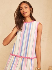Love & Roses Viscose/Linen Stripe Ric Rac Trim Shell Top - Bild 1 von 4