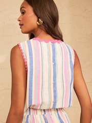 Love & Roses Viscose/Linen Stripe Ric Rac Trim Shell Top - Bild 2 von 4