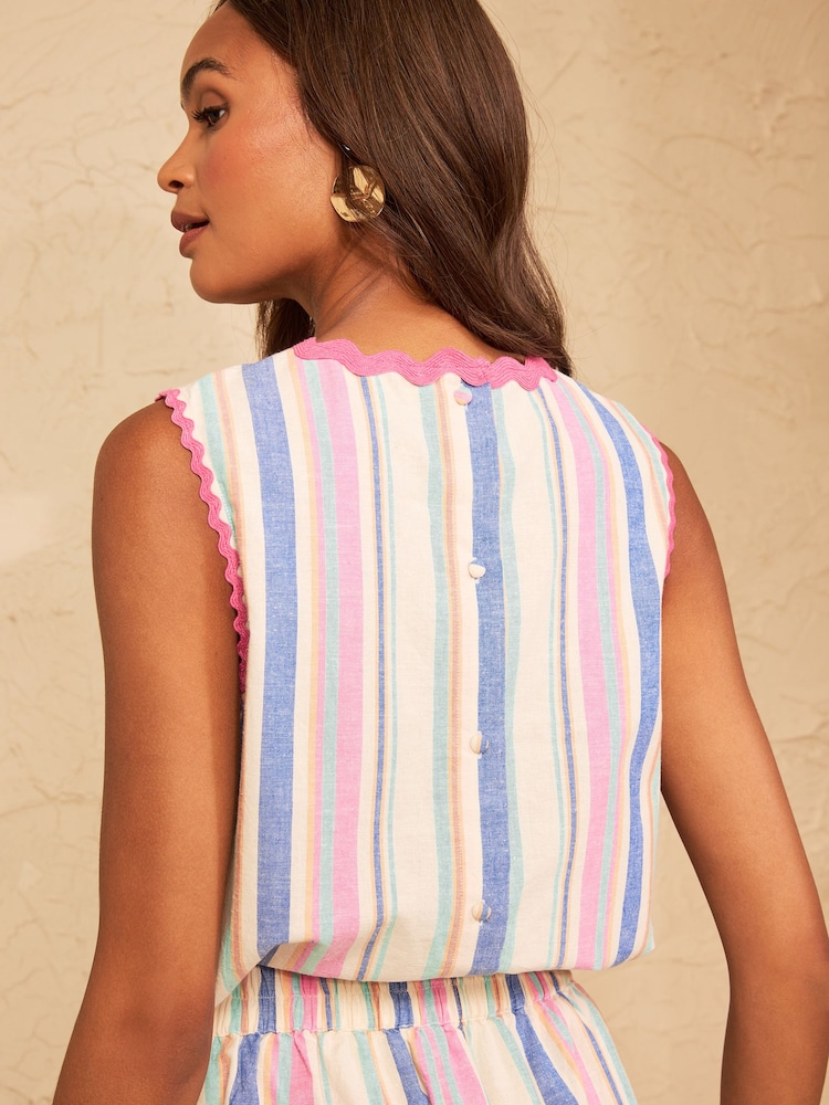 Love & Roses Viscose/Linen Stripe Ric Rac Trim Shell Top - Bild 2 von 4