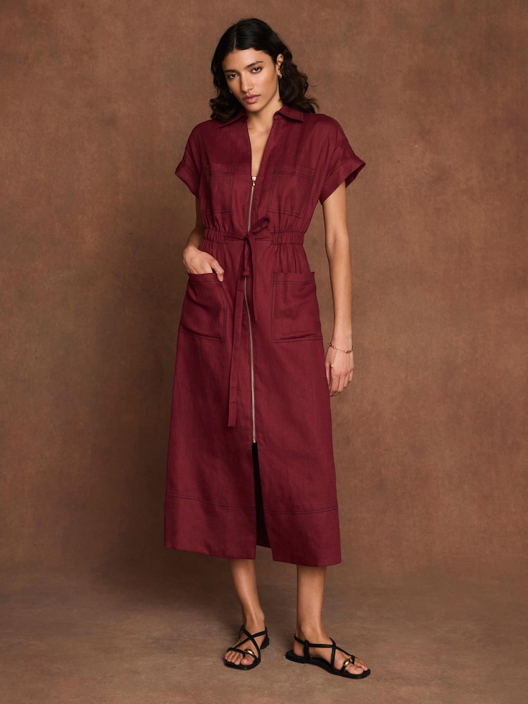 midi red linen dress Radiant Reverie Red Linen Midi Dress