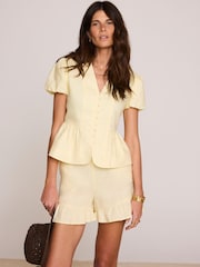 Mint Velvet Yellow Linen Peplum Top - Image 1 of 8