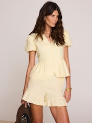 Mint Velvet Yellow Linen Peplum Top - Image 3 of 8