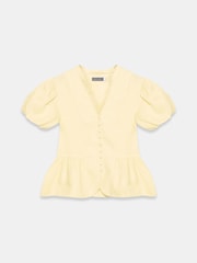 Mint Velvet Yellow Linen Peplum Top - Image 7 of 8