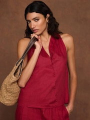 Mint Velvet Linen Halter T-Shirt - Bild 1 von 8